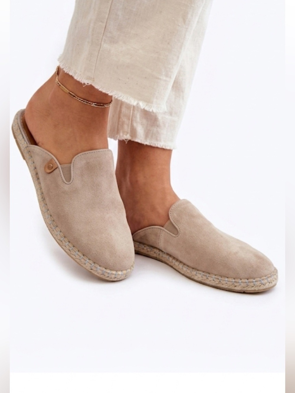 Verbenas Beige Suede Espadrille Slide Sandals Made in Spain Sz 38
